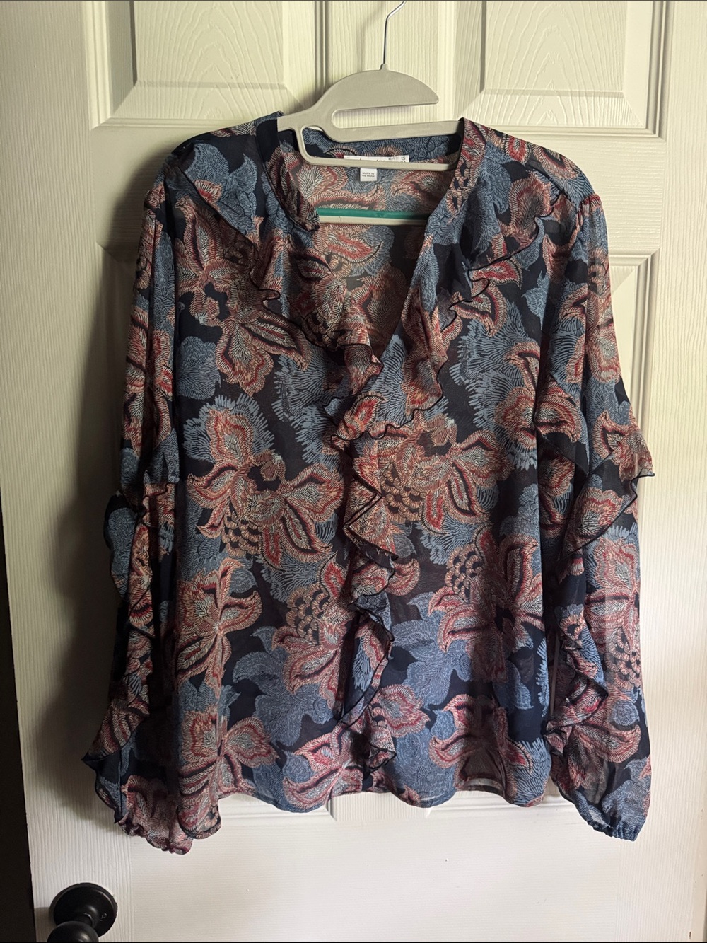 Chico’s Ruffled Floral Sheer Blouse